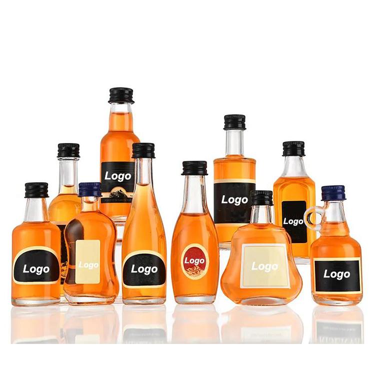 Custom 50ml glass liquor bottles with different shapes and closures